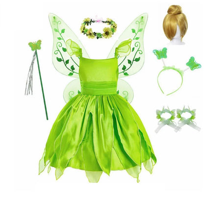 Girls Flower Fairy Dress Up Kids Princess Dress With Wings Halloween Princess Costume Elves Party Tinkerbell Tinker Bell Dress