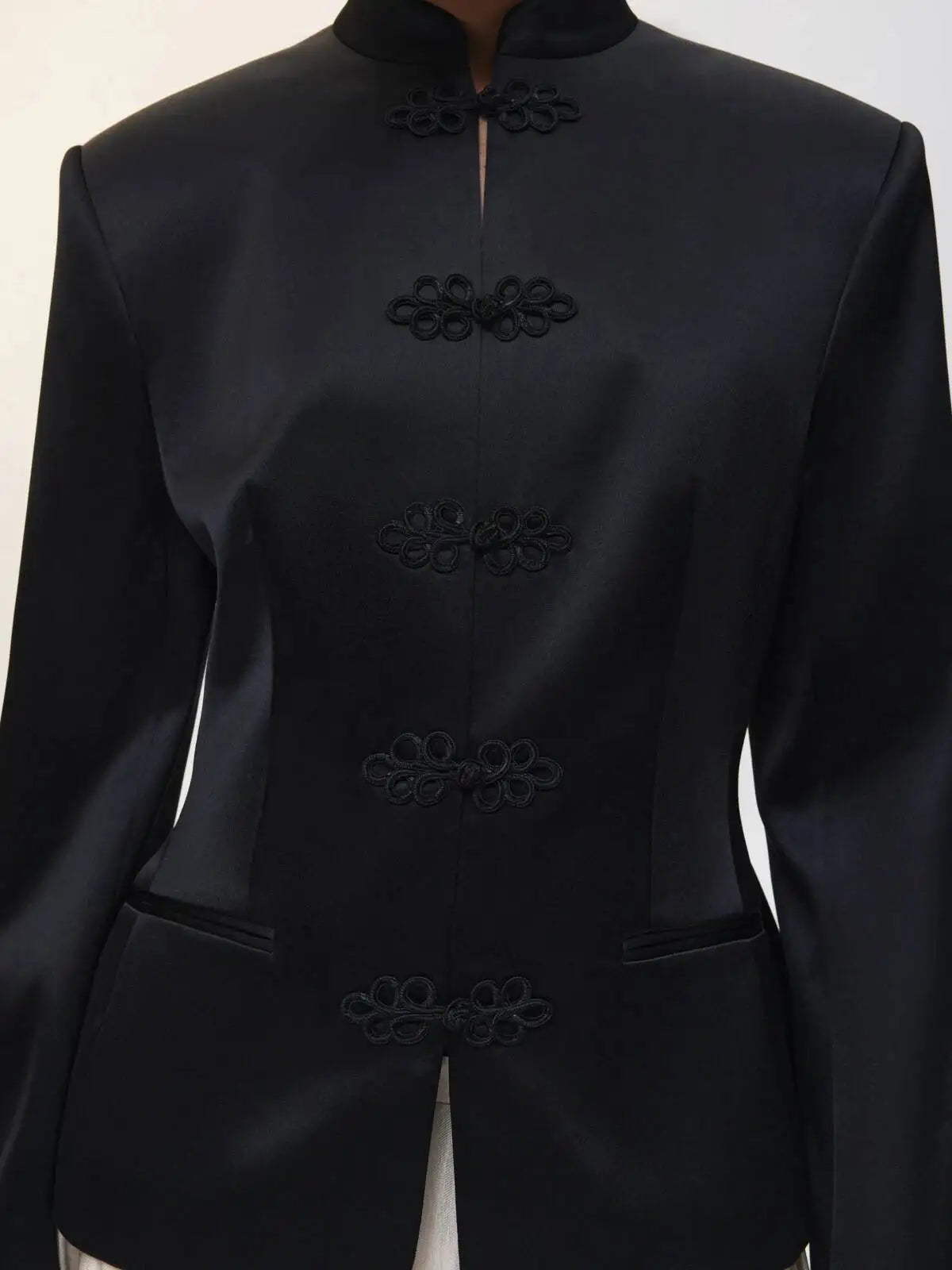 Women's Spring Summer Mandarin Collar Frog Button Cropped Chinese Style Blazer Casual 2026 Trendy Feminine Fashion Coat
