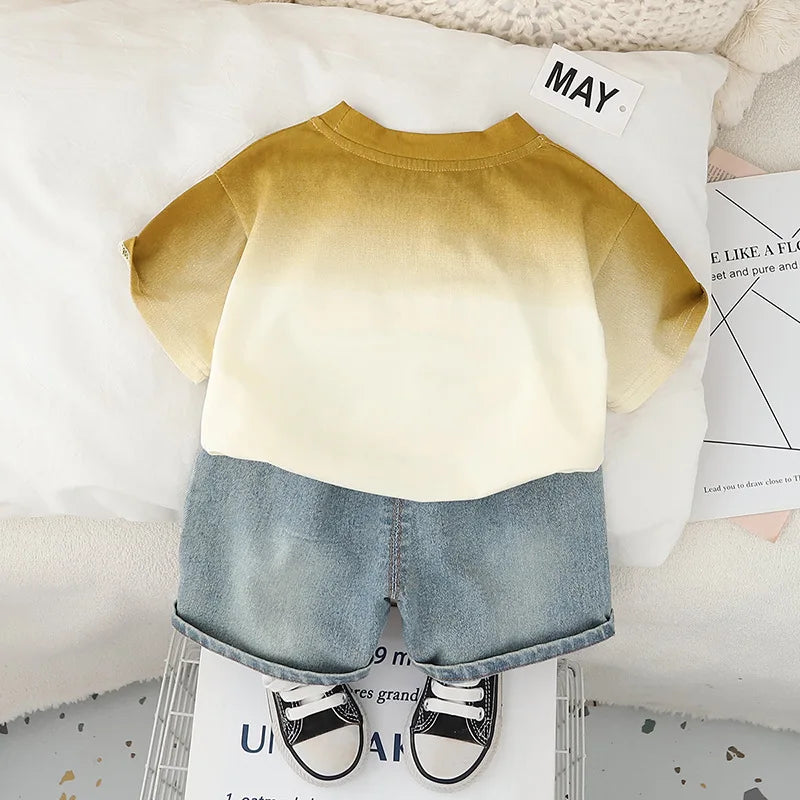 0-5Years New Baby Boys Girls Summer Clothes suits Tie dye letter T-shirt denim Shorts 2pcs/sets Children Clothing Tracksuits Set