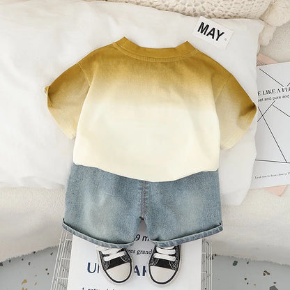 0-5Years New Baby Boys Girls Summer Clothes suits Tie dye letter T-shirt denim Shorts 2pcs/sets Children Clothing Tracksuits Set