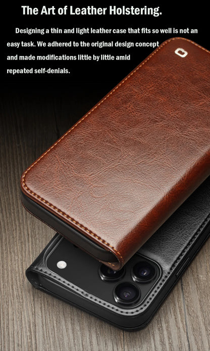 Genuine Leather Flip Case for iPhone 17 Bracket Handmade Business Cover with Card Slots for iPhone 17 Pro Max/17 Air