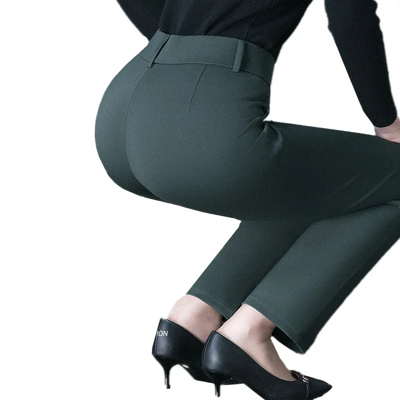 Black Women's High Waist Stretch Suit Pants, Fashion Slim Trousers, Purple Green Brown Pantalones, Asian Size M-6XL