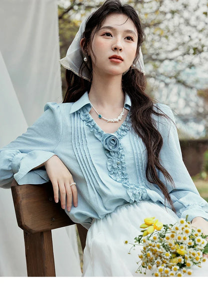 Spring New Blouses for Women 2025 V-neck Long Flare Sleeve Solid Shirts Female Fashion Straight Tops Woman MXE14X1730