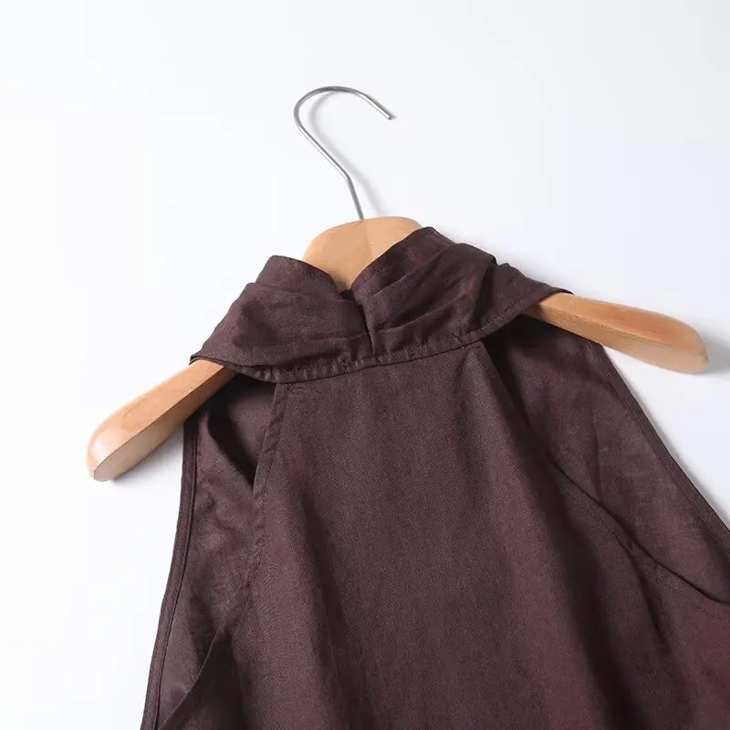 Summer Cross V Neck Women Sleeveless Tank Top Versatile Fashion Ladies Casual Coffee Crop Top