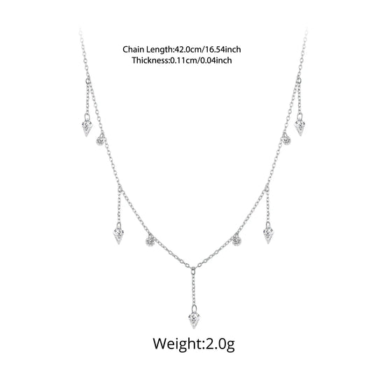 925 Sterling Silver Dancing Zircons Necklace Sparkling Crystal Round Beads O-Chain Link Original for Women Stacking Gift