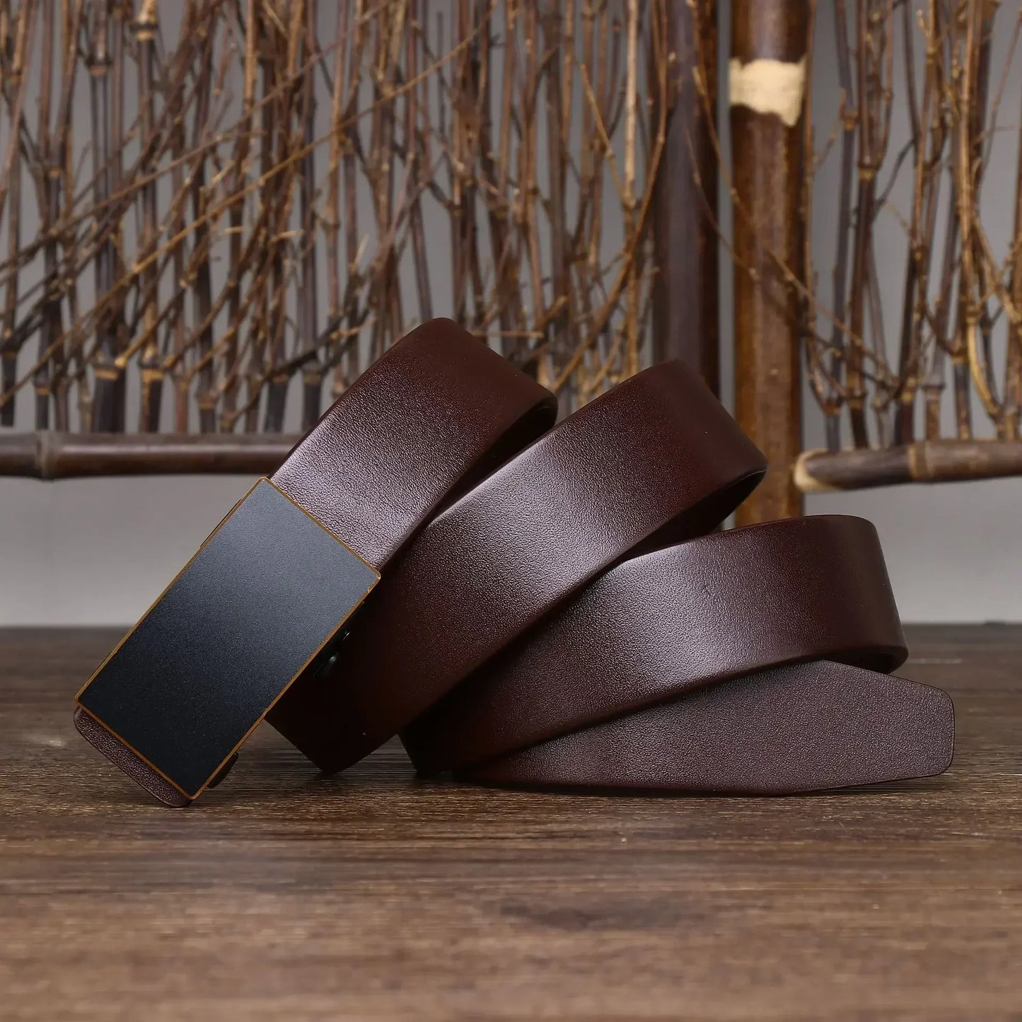 3.5CM Thick Cowhide Genuine Leathe Jeans Belt Business Toothless Automatic Buckle Belt Men High Quality Luxury Male Strap Cintos