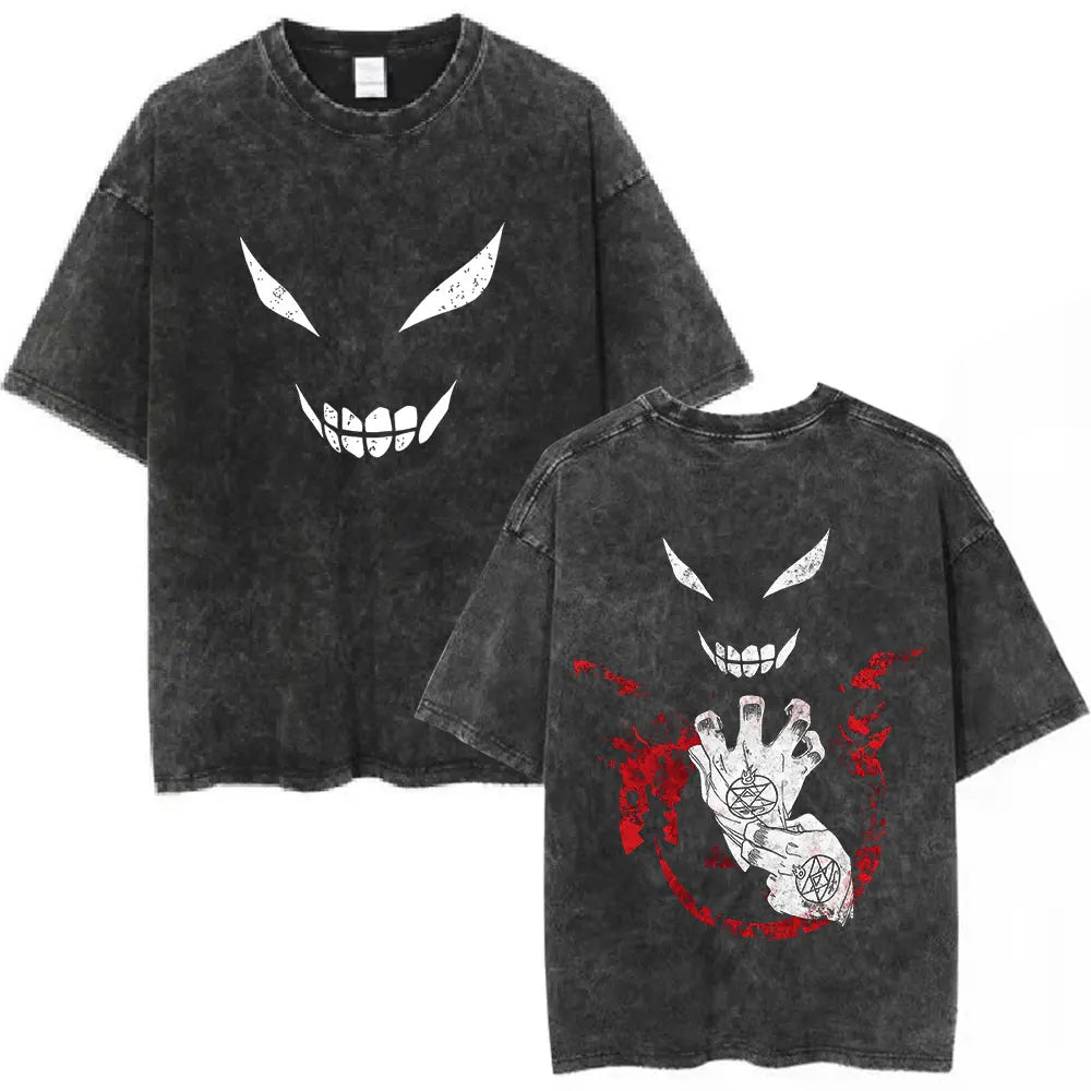 Anime Fullmetal Alchemist Washed T Shirts Edward Elric Alphonse Elric T-Shirt Men's Women Fashion Casual Oversized T-shirts Tops