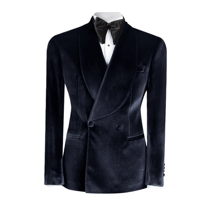 Vintage Velvet Wedding Tuxedos Jacket Double Breasted Men Blazers Suit Peaked Lapel Groom Wear Party Sport Coats Customized