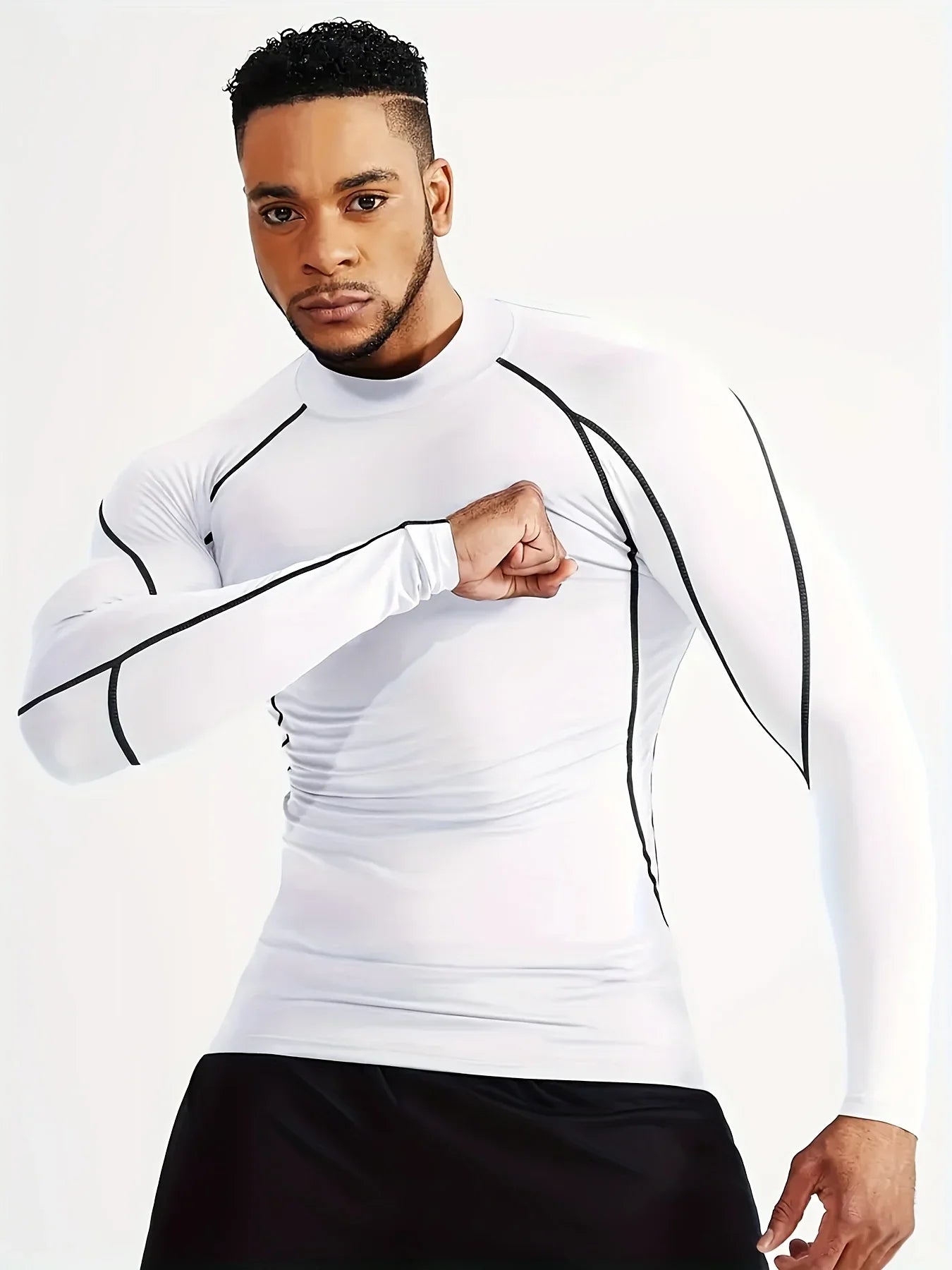 Fitness tight fitting men's long sleeved sports running basketball elastic base shirt with quick absorption and sweat wicking pr