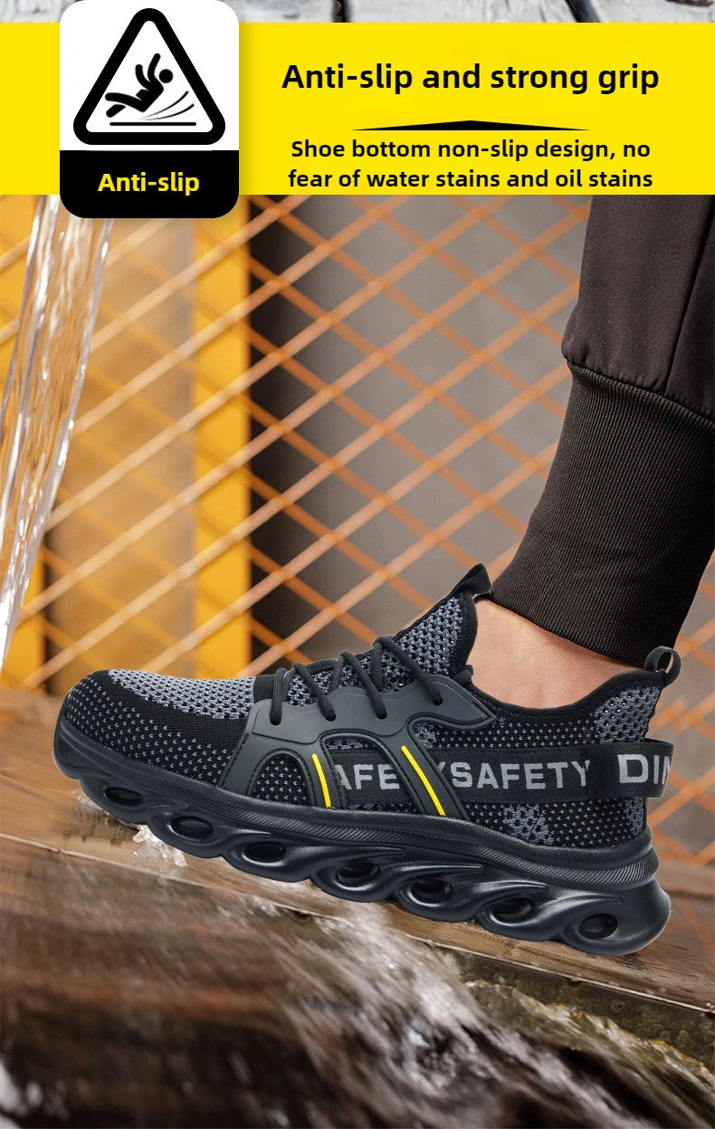 summer safety shoes lightweight work shoes with plastic toe comfortable work sneakers men anti-puncture breathable safety boots