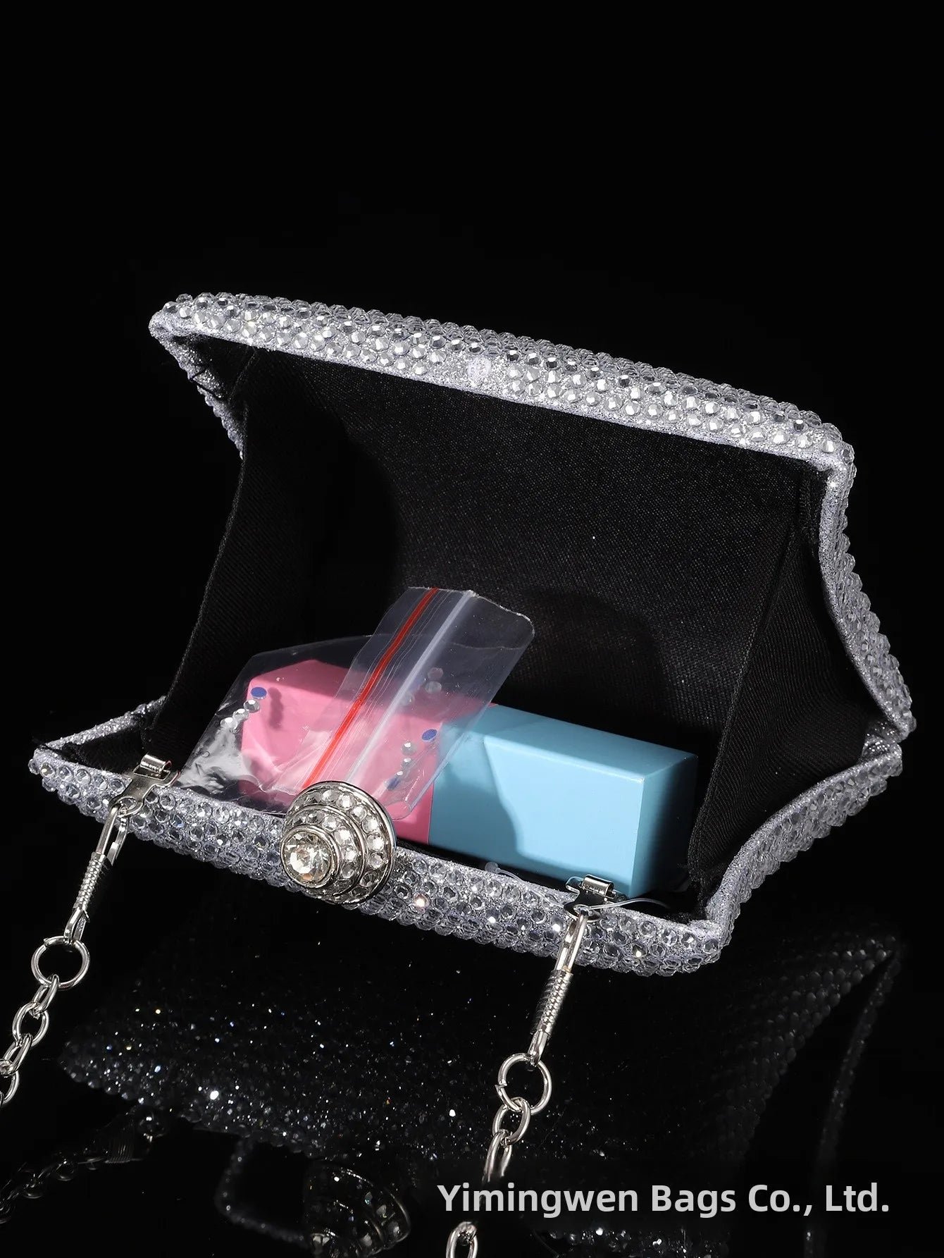 Diamond Crystal Handbag Evening Bag Cross-Border Wedding Ladies Party Shell Shape Polyester Handheld Bag with Lock Buckle