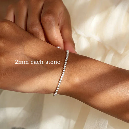 Certified 2mm All Moissanite Tennis Bracelets for Women Thin Chain Lab Diamond Dainty Jewelry 100% Real 925 Pure Silver