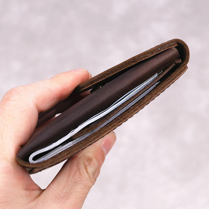 100% Genuine Leather Wallet For Men Male Original Cowhide Slim Minimalist Front Pocket Cash Wallet Card Holder With Flap Closure