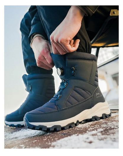 Mens Snow Boots Thickened Velvet Winter Boots Rotating Buckle Design Mid-calf Boots Plush Warm Cotton Shoes for Men Botas Hombre