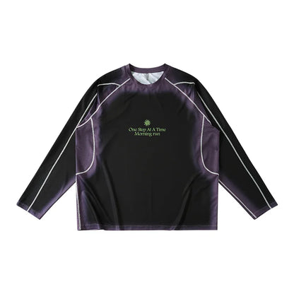 Men's Outdoor Running Long Sleeve T-Shirt Gradient Color Digital Print Quick Dry Breathable Sports Top Unisex