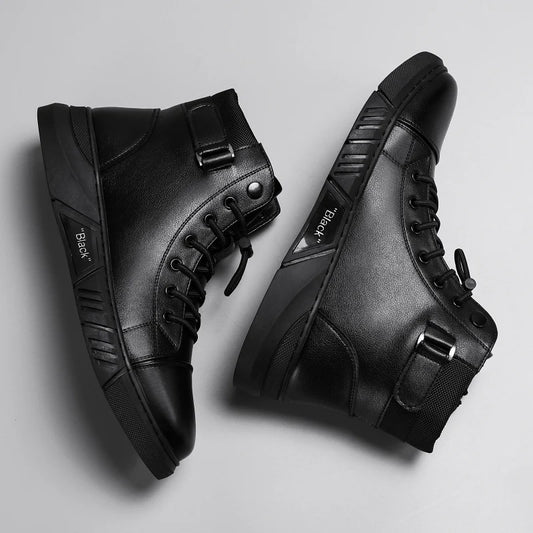 Black Leather Men Ankle Boots Winter Outdoor Casual Shoes No-slip High Top Male Work Shoes High Quanlity Light Man Chelsea Boots
