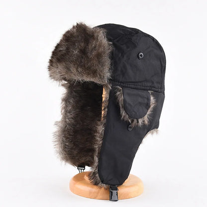 Men's Warm Soldier Hat Winter Pilot Patrolman Earmuffs Polyester Fiber Warm Russian Ski Hat Windproof Cold Pilot Hats