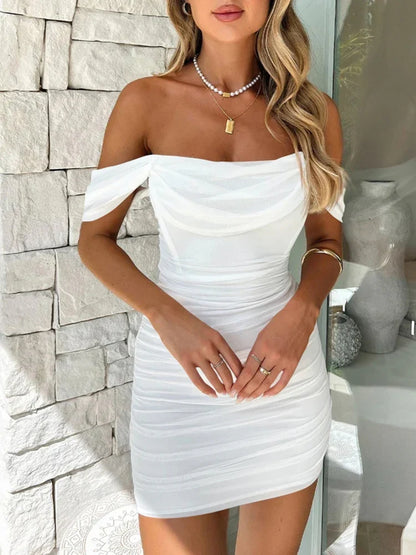 Women's Off Shoulder Bodycon Dress Short Sleeve Slim Fit Party Cocktail Mini Dress