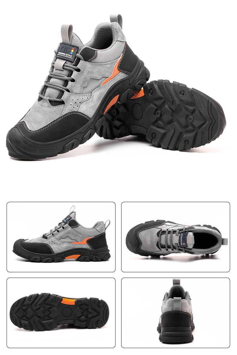 Men Safety Work Shoes Plastic Toe Safety Boots Fashion Lightweight Comfort Working Sneakers Anti-puncture Indestructible Shoes