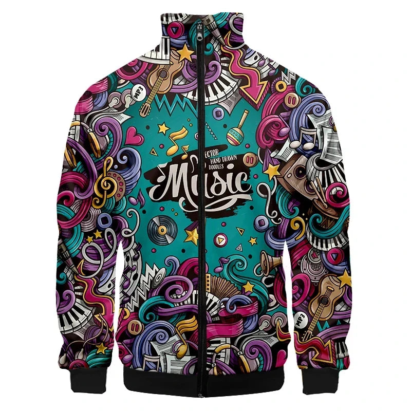 Colorful Monster Graffiti Art Men's Plus Size 3D Jacket Sportswear Spring Stand-up Collar Zipper Sweater Baseball Jacket Men's