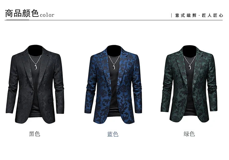 British Style Luxury Jacquard Blazers Men Clothing 2022 Business Slim Fit Casual Suit Coat Men Groom Wedding Suit Printed Blazer