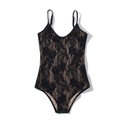 Sexy See Through Lace With Lining Backless Spaghetti Strap Bodysuit Woman Sling Tight Short Jumpsuit Slim Fit Rompers Playsuits