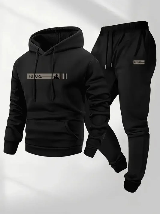 Men's Velvet Thickened Sports Set New York Letter Printed Spring and Autumn Hoodie Set Long Sleeve Casual Comfortable Pocket Hoo