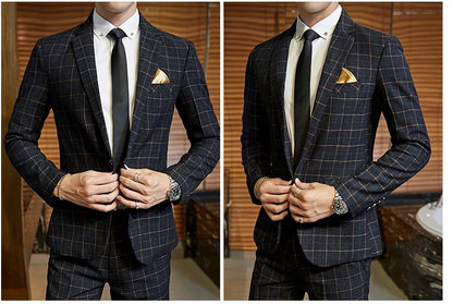 Men's Casual One-Button Plaid Suit Two-Piece Set Business No-Ironing Best Man M-5XL 2025 Fashion Comfortable Fit