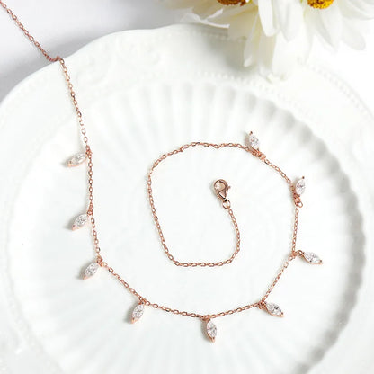Certified 3*6mm Marquise Cut Moissanite Necklace 9 Gems Pendant Girls Gift Lab Diamond Chain 100% Real Pure 925 Silver