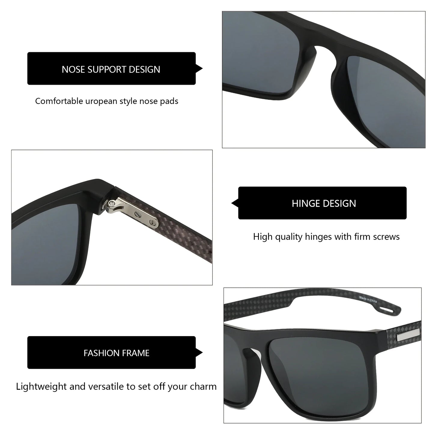 Retro Square Polarized Sunglasses Shade Men Lightweight TR90 Frame UV400 Protection Fashion Sun Glasses ZS3209