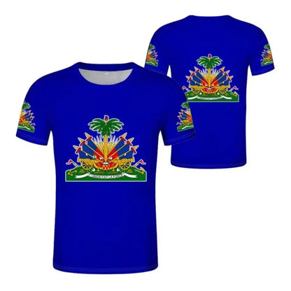 Haitian Flag Pattern Men's T-shirt 3D Printed Haiti National Emblem Short Sleeves Fashion Tops T Shirts National Day Tee Shirt