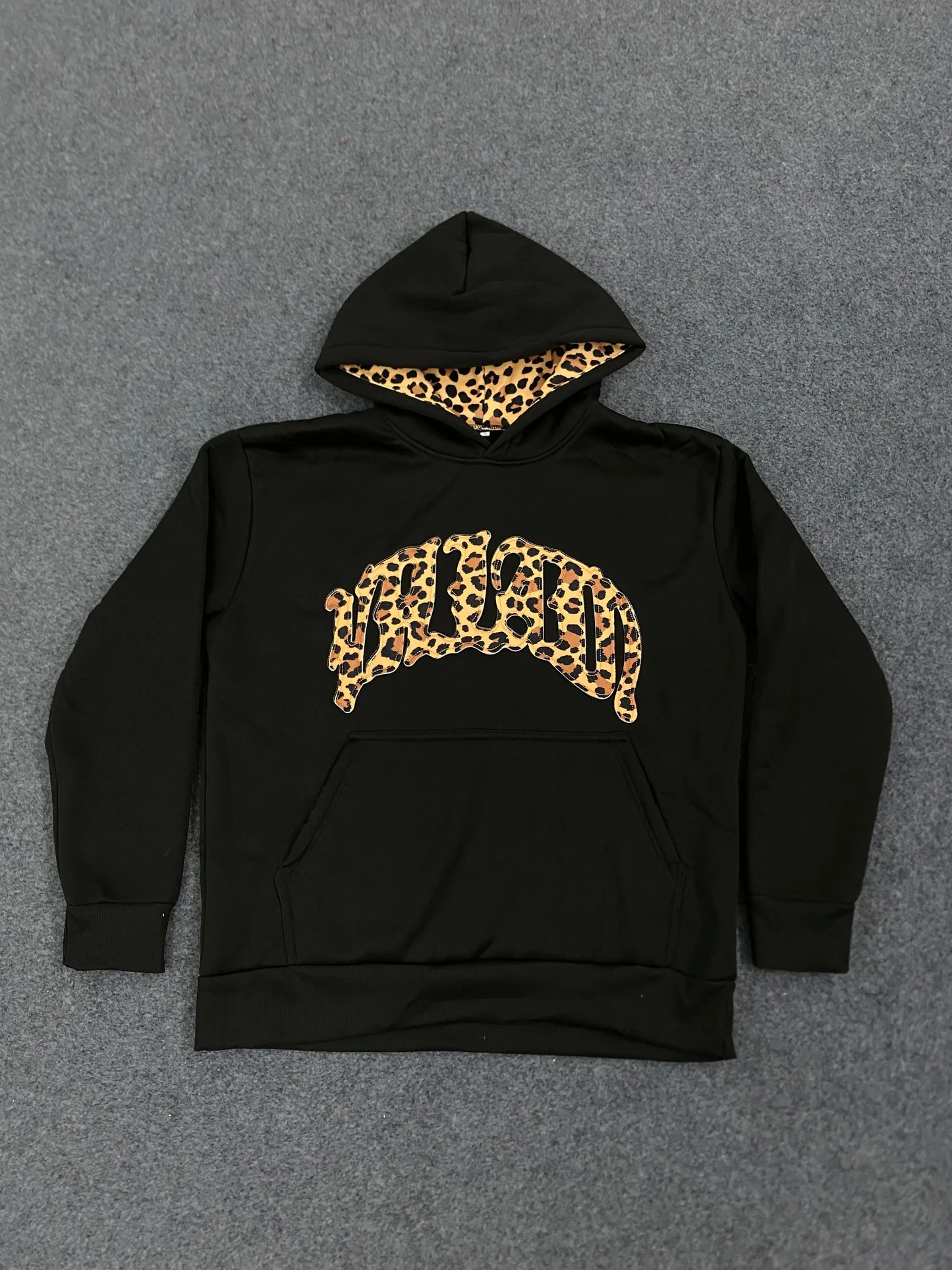 new fashionable leopard print letter embroidery street casual pants men's and women's versatile hooded sweatshirt pants set Y2K