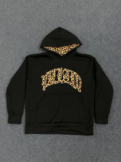 new fashionable leopard print letter embroidery street casual pants men's and women's versatile hooded sweatshirt pants set Y2K