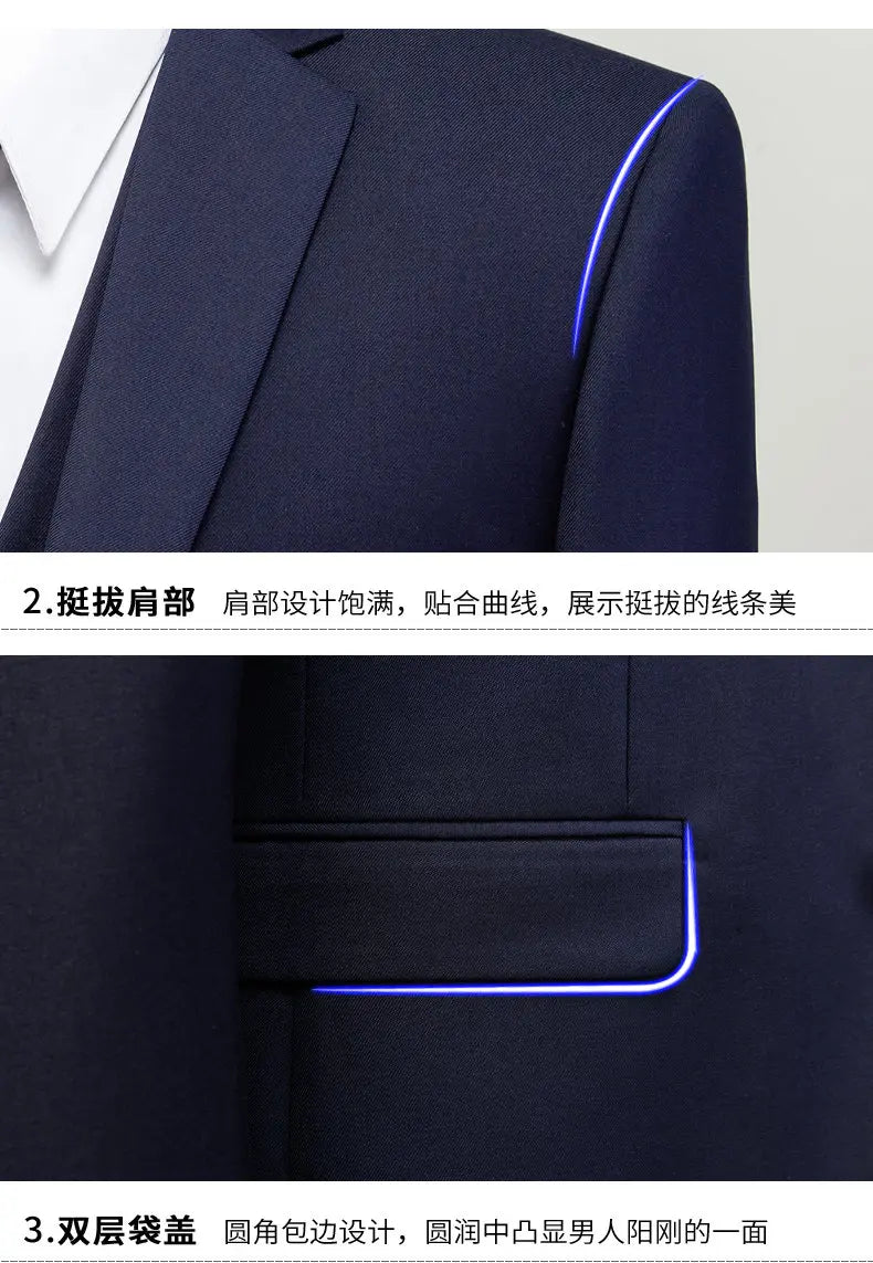 High-quality men's fashionable, stylish, versatile and trendy business casual solid color professional work suit set of two piec