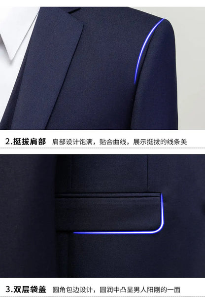 High-quality men's fashionable, stylish, versatile and trendy business casual solid color professional work suit set of two piec