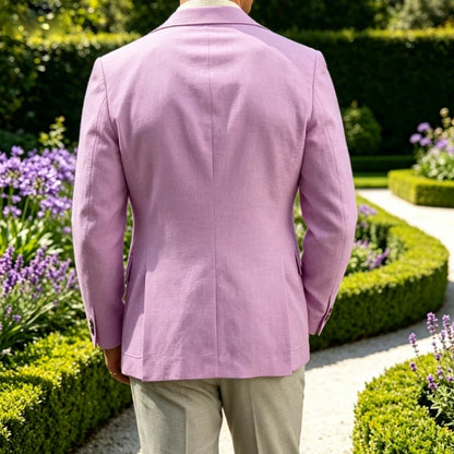 Classic Men's Linen Blazer Notched Lapel Slim Fit Breathable Elastic Suit Jacket with Flap Pockets for Wedding Prom Daily Wear