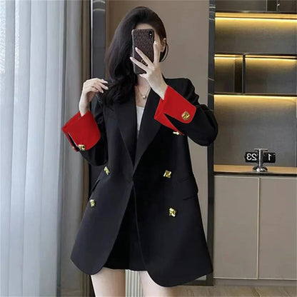 Black Casual Commuter Loose Fit Premium Suit Jacket Spring Autumn New Style Korean Version Fashionable Polyester Fiber Full Slee