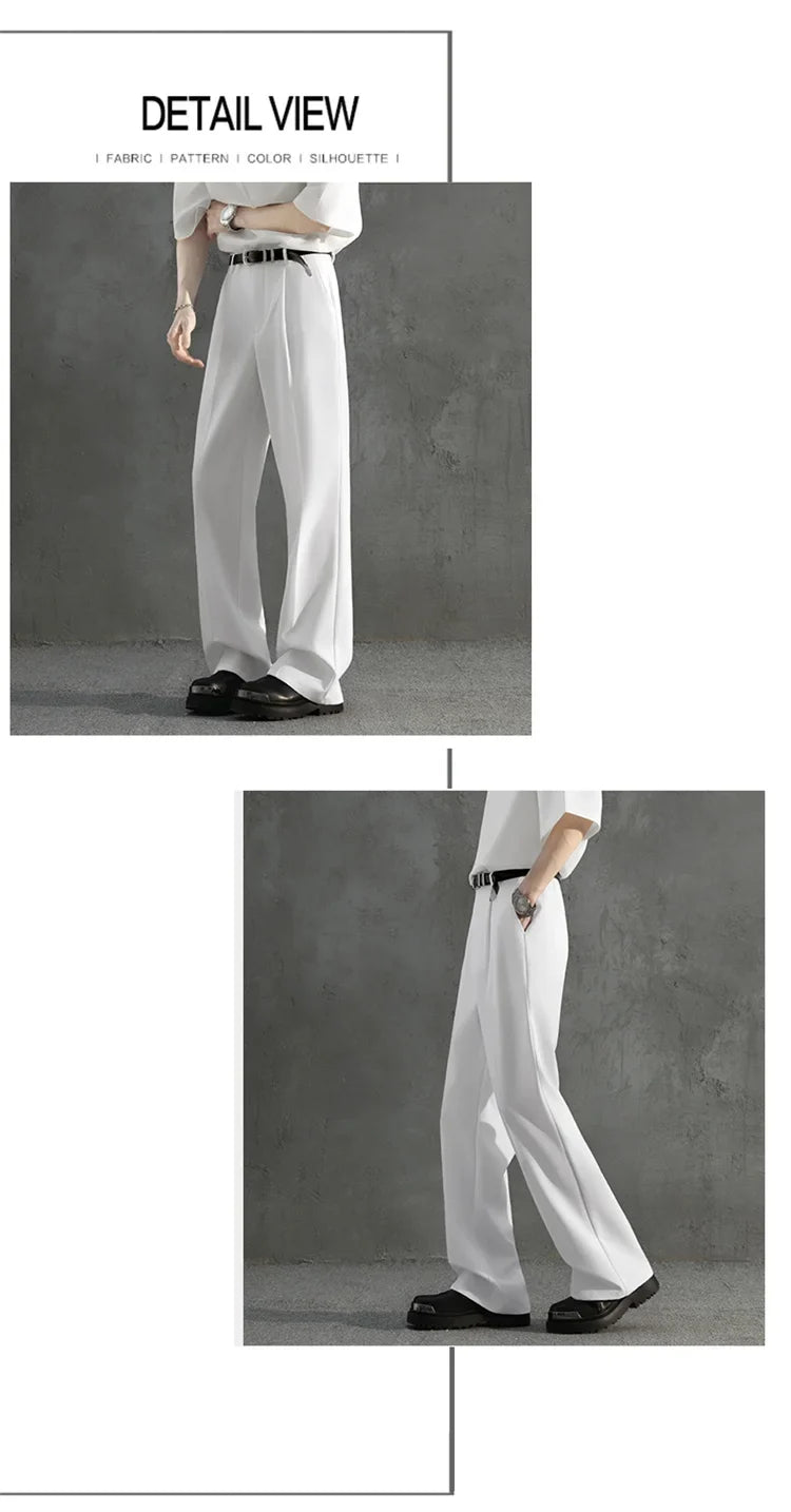 White Luxury Draped Suit Pants Men Fashion Dress Pants Korean Loose Straight Casual Pants Mens Office Formal Trousers Male S-3XL