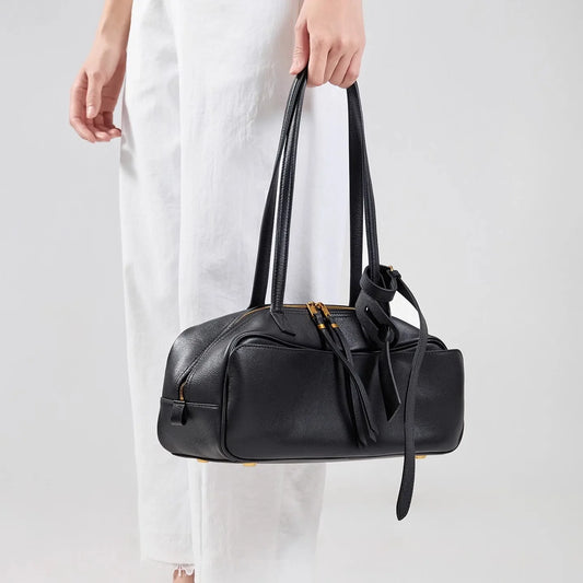 High version genuine leather pillow bag for women 2026 new all-match large capacity first layer cowhide bowling bag for women
