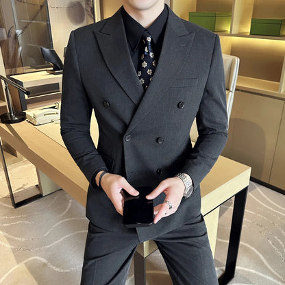 M-7XL Blazer Vest Pants High -end Brand Gray Black Men's Casual Business Double -breasted Suit Groom's Wedding Slim Men's Suit