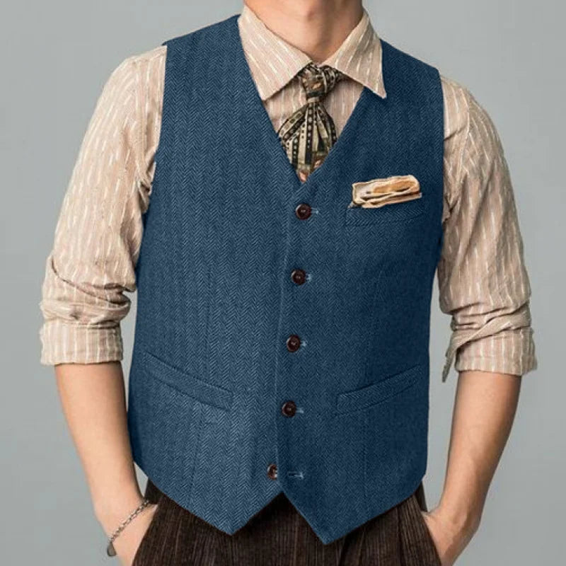 Men Suit Coffee Herringbone Single Button Business Casual Waistcoat For Wedding Birthday Banquet Work Set Men Suit Vest