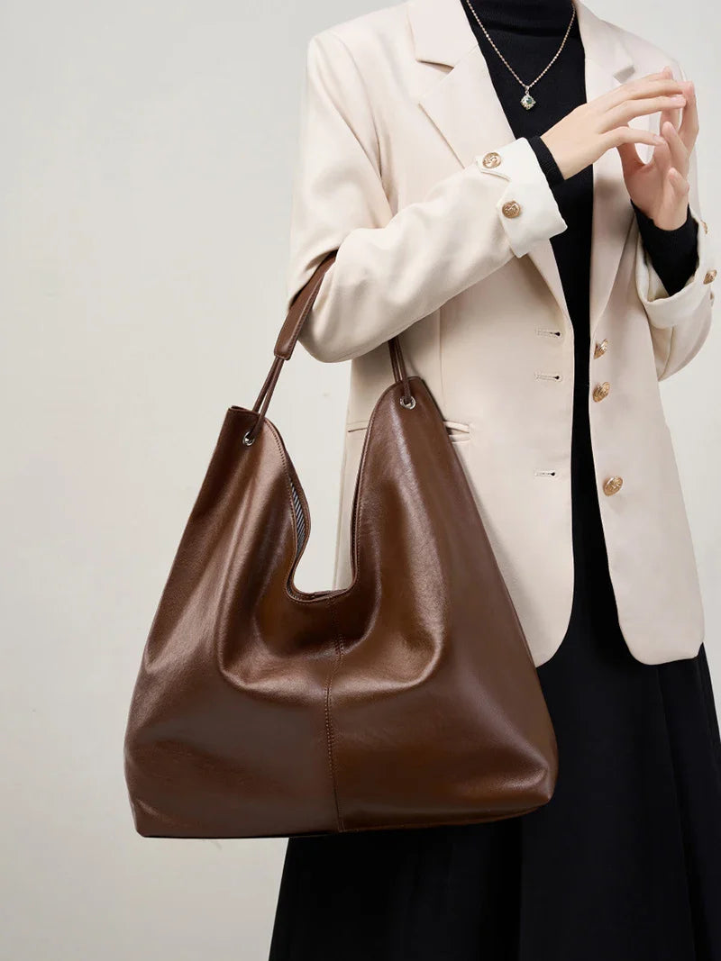 New Women's Large Capacity Genuine Leather Handbag Fashion Single Shoulder Underarm Bag for Ladies Commuting Stylish Girls Bag