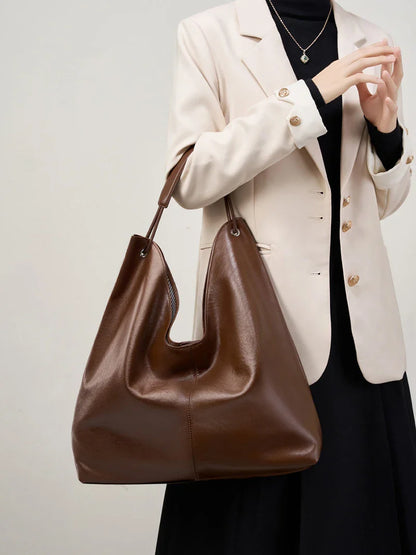 New Women's Large Capacity Genuine Leather Handbag Fashion Single Shoulder Underarm Bag for Ladies Commuting Stylish Girls Bag