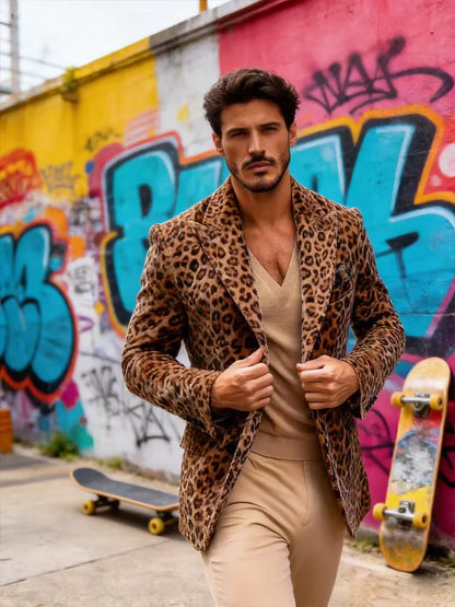 Men's Suits Leopard Blazer Luxury Casual Peak Lapel Single Breasted Slim Fit 1 Piece Jacket Party Handsome Customized Sport Coat