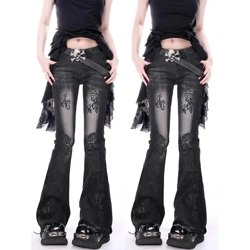 Flared Jeans Pants for Woman Baggy Jeans Y2k Women's Denim Pants Shoujo Girl Style Coquette Big Size Women's Spring Clothes Jean