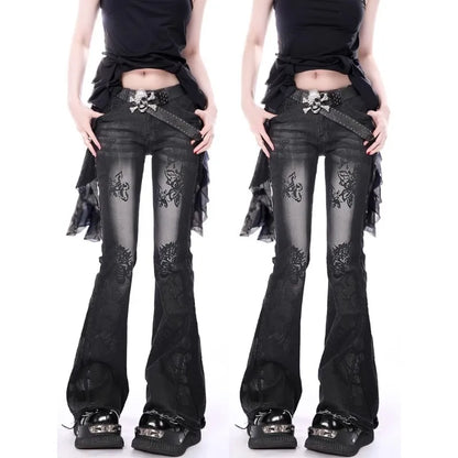 Flared Jeans Pants for Woman Baggy Jeans Y2k Women's Denim Pants Shoujo Girl Style Coquette Big Size Women's Spring Clothes Jean