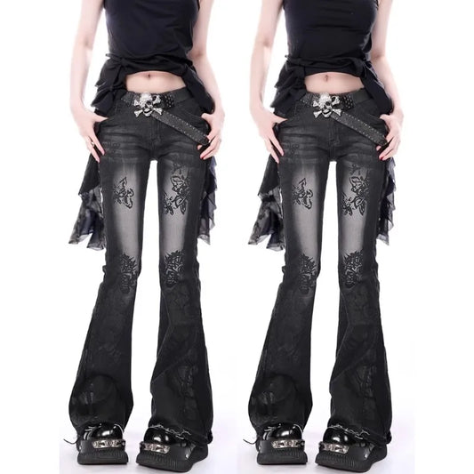 Flared Jeans Pants for Woman Baggy Jeans Y2k Women's Denim Pants Shoujo Girl Style Coquette Big Size Women's Spring Clothes Jean