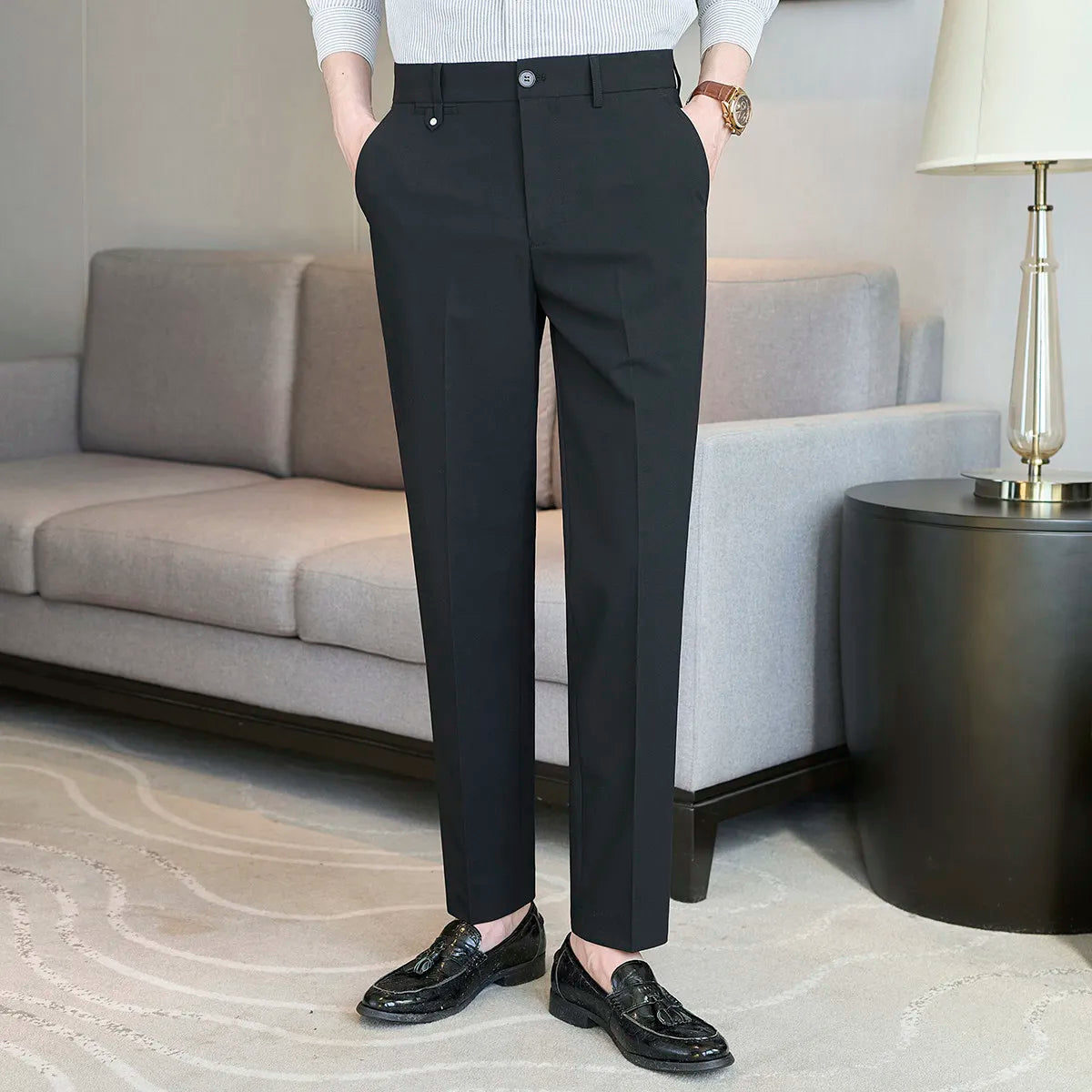 2026 Spring Summer Men's Pants Fashion Solid Color Suit Trousers Male High Waist Slim Fit Pants Men Business Casual Formal Pant