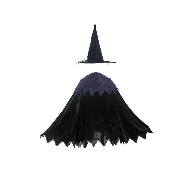 Kids Witch Halloween Costume Witch Cosplay Dress and Magic Hat Set Carnival Party Clothes for Girls Gothic Vampire Costume