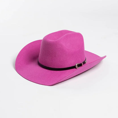 New Autumn Winter Women Fedoras with Belt Buckle Wide Brim Rolled Wool Cowboy Hat M L Size Obtainable